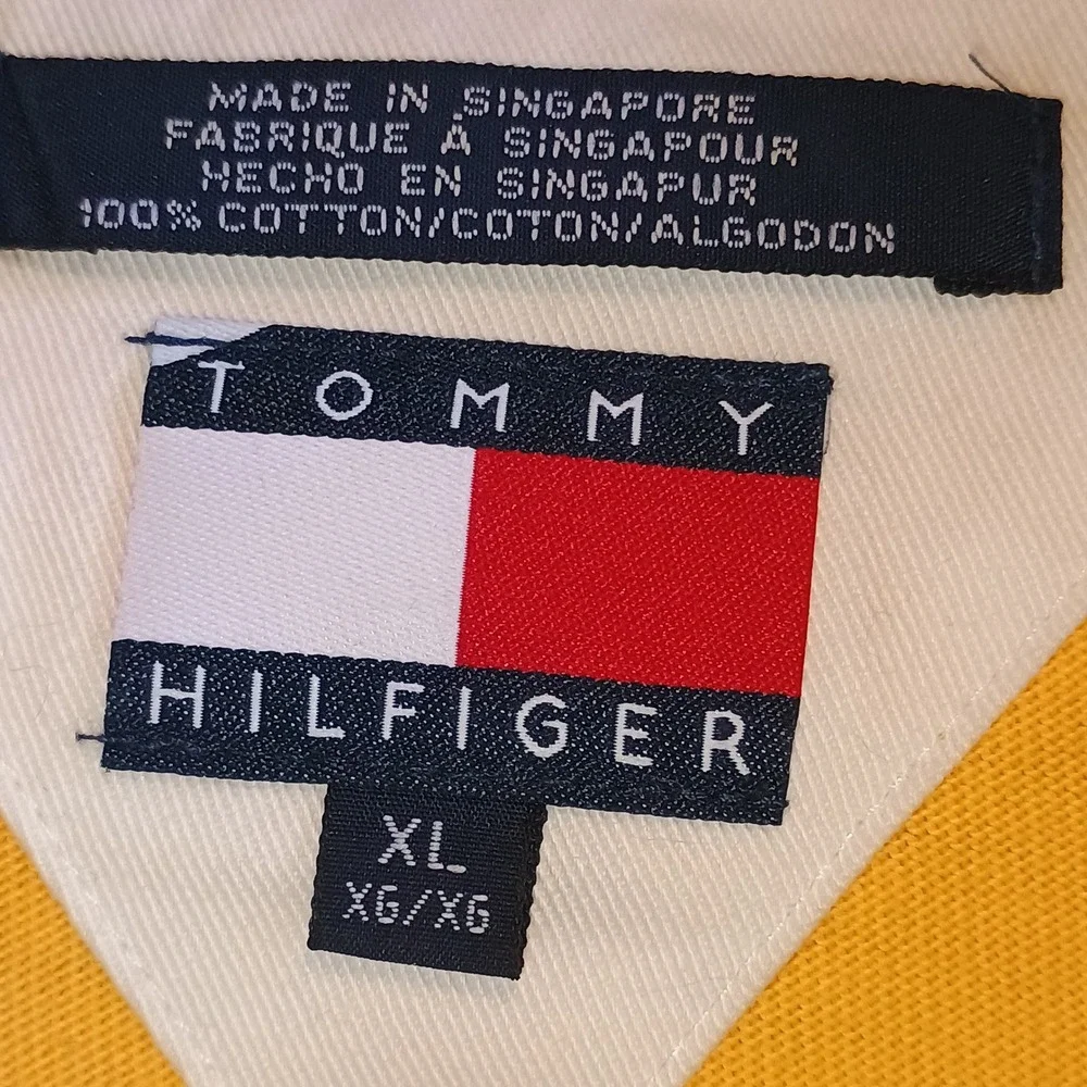 Tommy Hilfiger Men's Long Sleeve‎ Rugby Shirt Yellow Navy White Stripe XL - Picture 6 of 9
